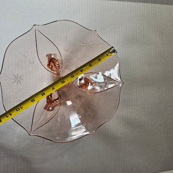 Jubilee Lancaster Pink Depression Large Glass Bowl Vintage Etched Floral Footed - Picture 12 of 13